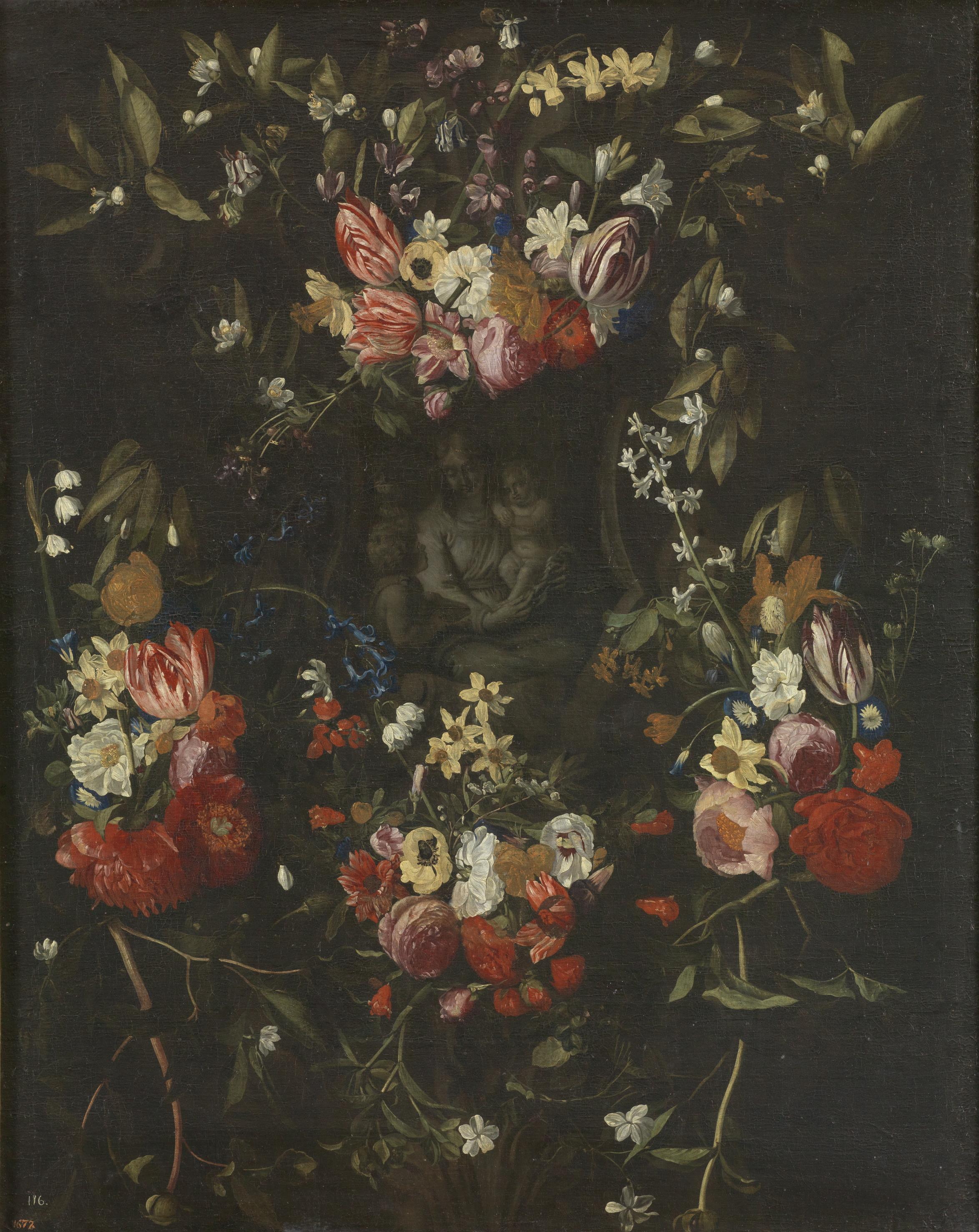 Erasmus Quellinus II, Garland of Flowers with the Virgin, the Christ Child and Saint John