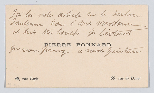 Anonymous, Pierre Bonnard, calling card