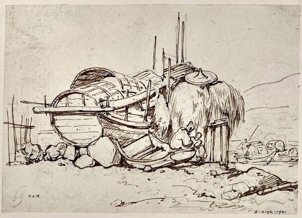 George Chinnery, A Tanka boat converted into an onshore dwelling