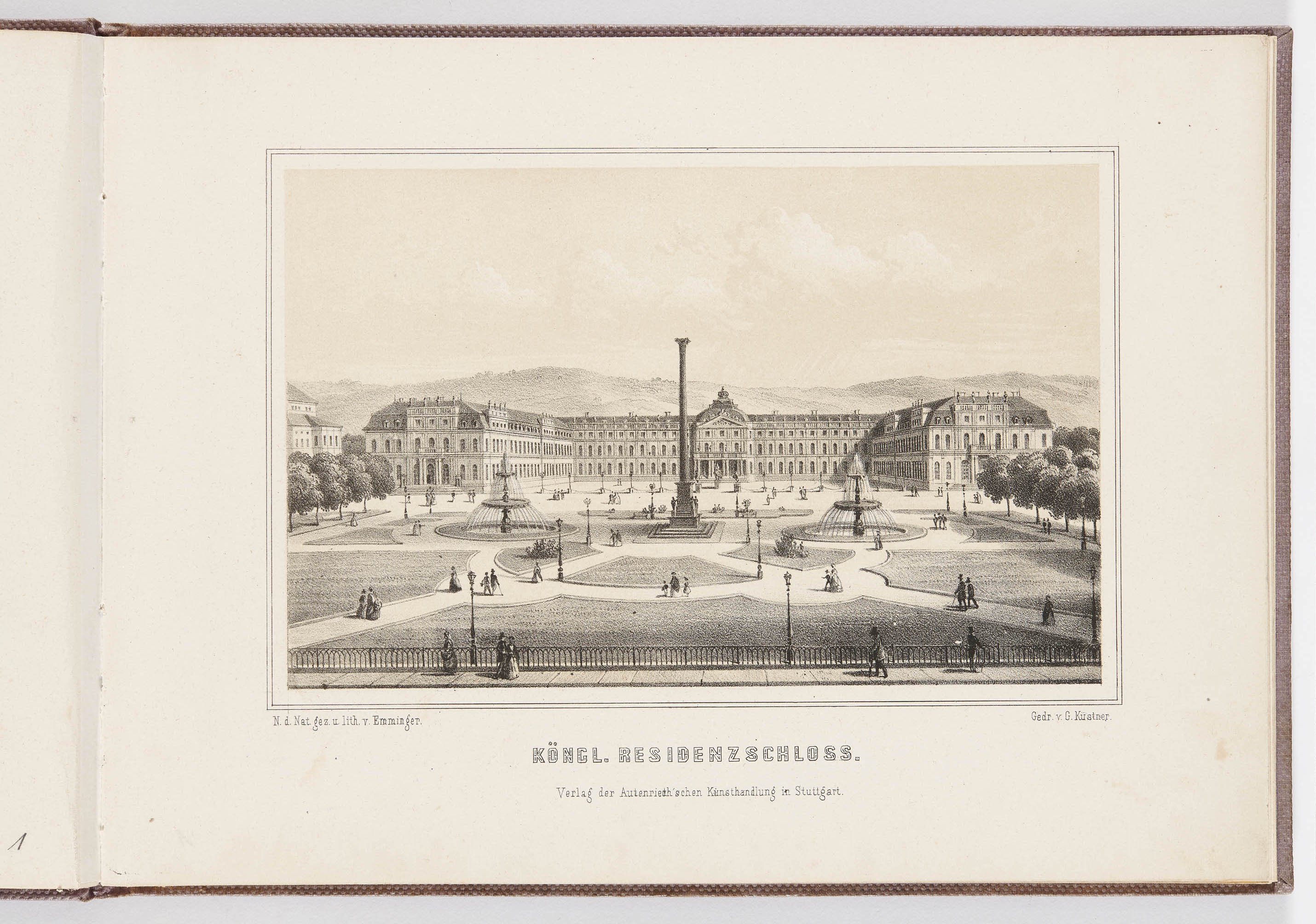 Eberhard Emminger, "Album von Stuttgart", Blatt 2: "Königl. Residenzschloss."