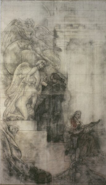 Carl Larsson, Bildhuggarkonsten: Bellman i Sergels ateljé. Kartong till fresk i NM:s nedre trapphall