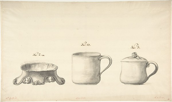 Anonymous, French, 18th century, Design for a Salt Celler and Two Cups