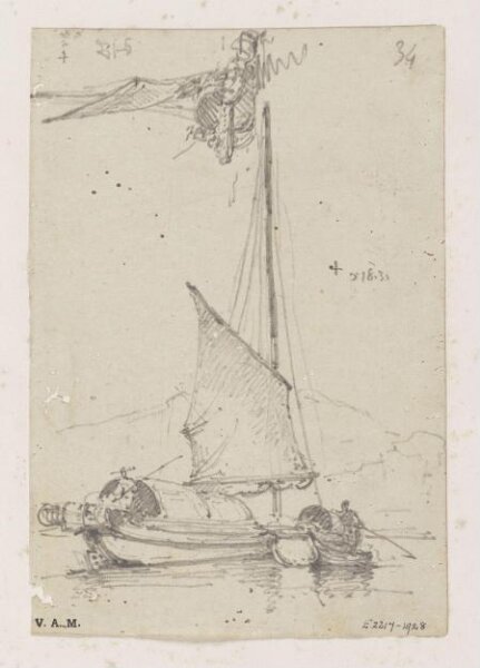 George Chinnery, Two drawings of a Chinese boat under sail