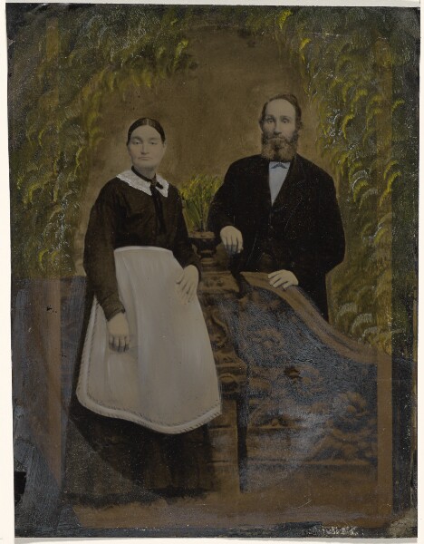 Unknown, [Portrait of couple in garden scene]