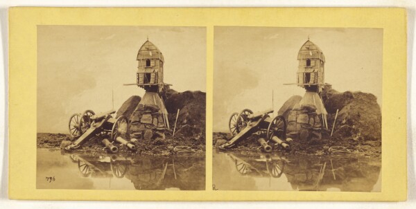 Unknown, Wiley & Halsted [Minature scene with canon and small house built on a rock]