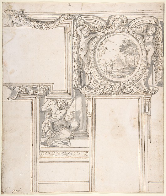 Luigi Garzi, Design Wall Elevation with Stucco and Painted Decorations