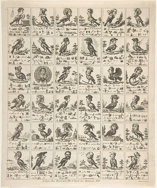 Anonymous, French, 19th century, Sheet of Rebuses with Birds with Human Heads