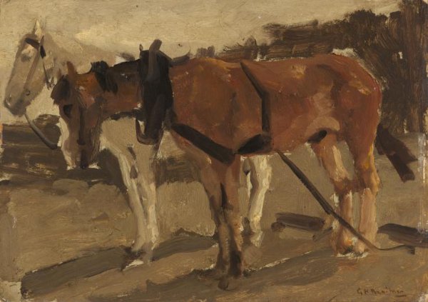 George Hendrik Breitner, A Brown and a White Horse in Scheveningen