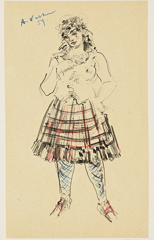Ado (autor) Vabbe, Standing woman in squared skirt