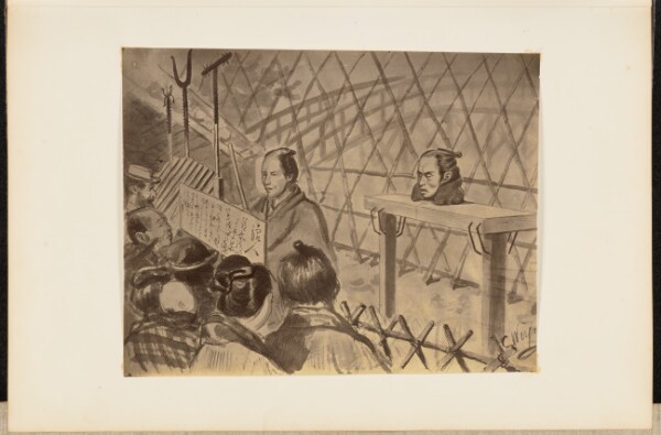 Felice Beato, [Photographic Copy of a Drawing of the Head on a Table of a Beheaded Man by Charles Wirgman]