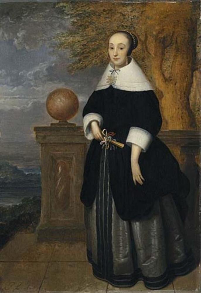 Isaack Luttichuys, Portrait of a Young Woman Standing at a Parapet