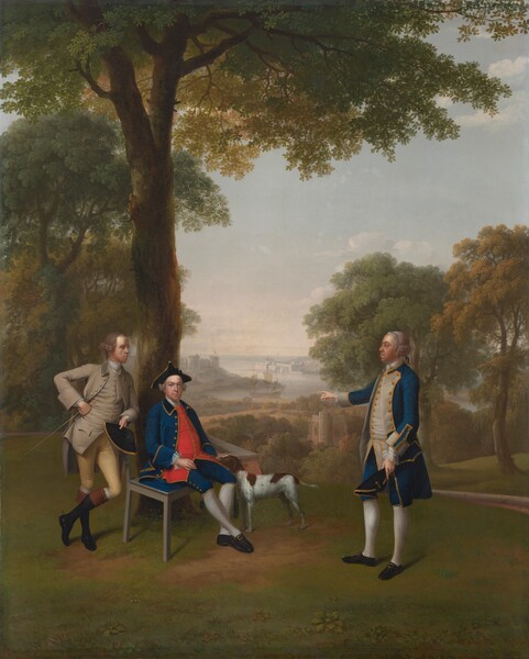 Arthur Devis, Arthur Holdsworth Conversing with Thomas Taylor and Captain Stancombe by the River Dart