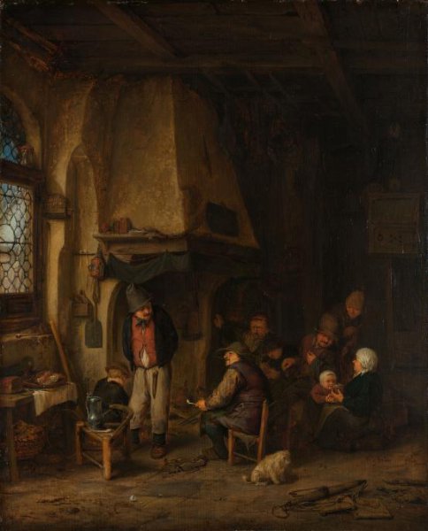 Adriaen van Ostade, ‘De schaatsenrijders’: boerengezelschap in interieur