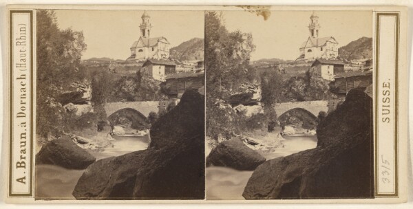 Adolphe Braun, Canton des Grisons. Pont sur le Rhin d'Oberhalbstein et eglise de Tiefenkasten. Vallee de l'Albula.