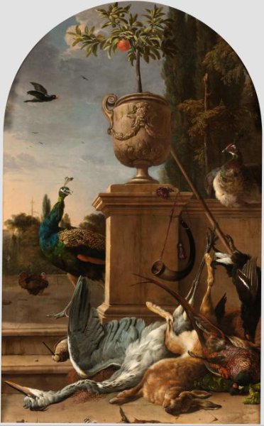 Melchior d' Hondecoeter, Hunter’s Bag on a Terrace