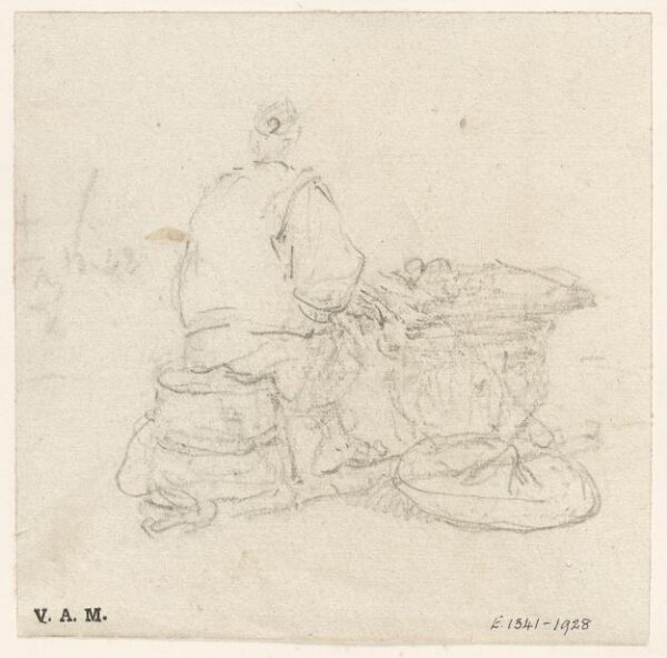 George Chinnery, A seated Chinese figure with a tray of produce