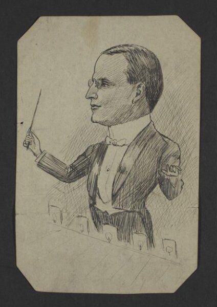unknown, Conductor in front of theatre footlights