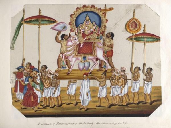 Unknown, One of twenty mica paintings depicting Hindu deities and festival processions with decorated cars.