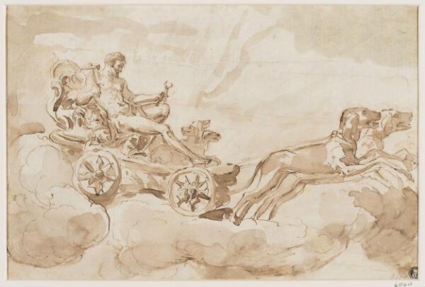 Unknown, Pluto on a chariot, with Cerberus at his feet, drawn through the sky by a pair of dogs