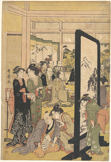 Kitagawa Utamaro, The Artist Kitao Masanobu Relaxing at a Party