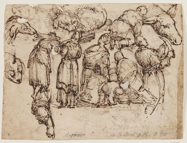 Giulio Cesare Procaccini, Diverse studier til i alt 7 personer. Bl.a. til kvinder, der bærer knipper, og til en mand med en kniv, samt til et æsels- og to hundehoveder og en liggende hund