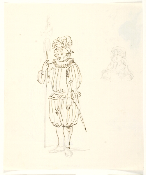 Gerhard Ludvig Lahde, Stående soldat med lanse samt skitse af kvindehoved