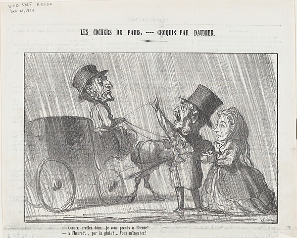 Honoré Daumier, Driver, Stop, I will hire you and pay you by the hour!, from 'The coachmen in Paris,' published in Le Charivari, December 21, 1864