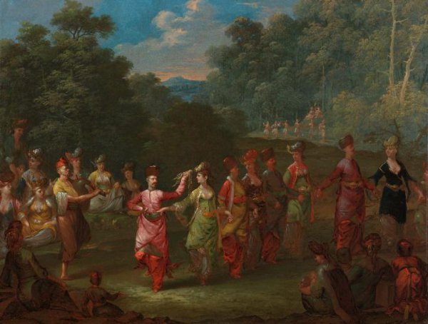 Jean Baptiste Vanmour, Greek Men and Women Dancing the Khorra