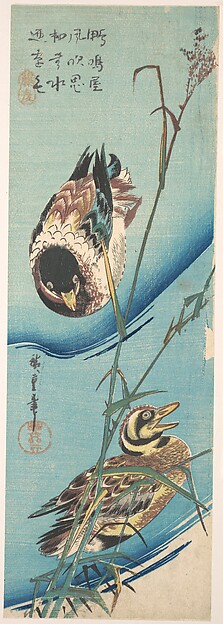 Utagawa Hiroshige, Mallard Ducks and Snow-covered Reeds