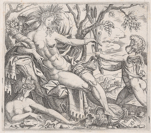 Anonymous, A Putto Presenting Grain to Ceres, from "Speculum Romanae Magnificentiae"
