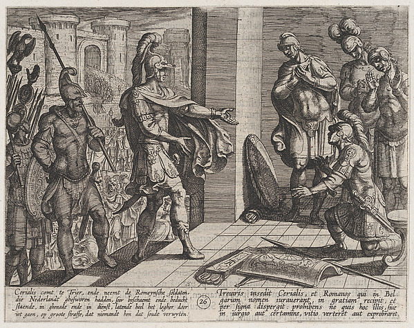 Antonio Tempesta, Plate 26: Cerialis Pardons and Relieves Roman Soldiers who had Helped Civilis, from "The War of the Romans Against the Batavians" (Romanorvm et Batavorvm societas)