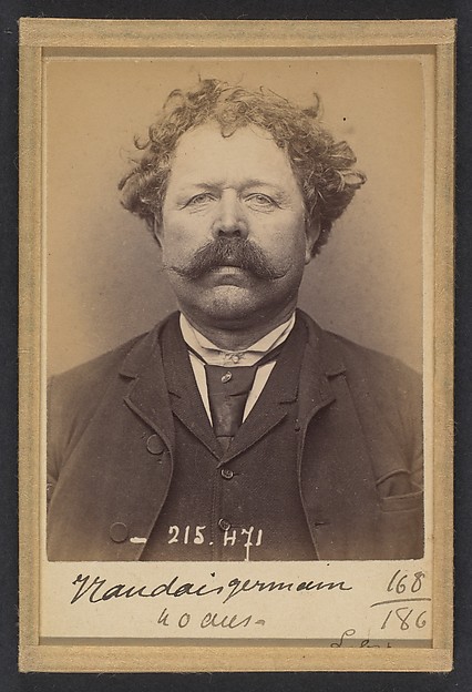 Alphonse Bertillon, Naudet. Gervais. 40 ans, né à Echaleau (Côte-d'Or). Menuisier. Anarchiste. 10/3/94.