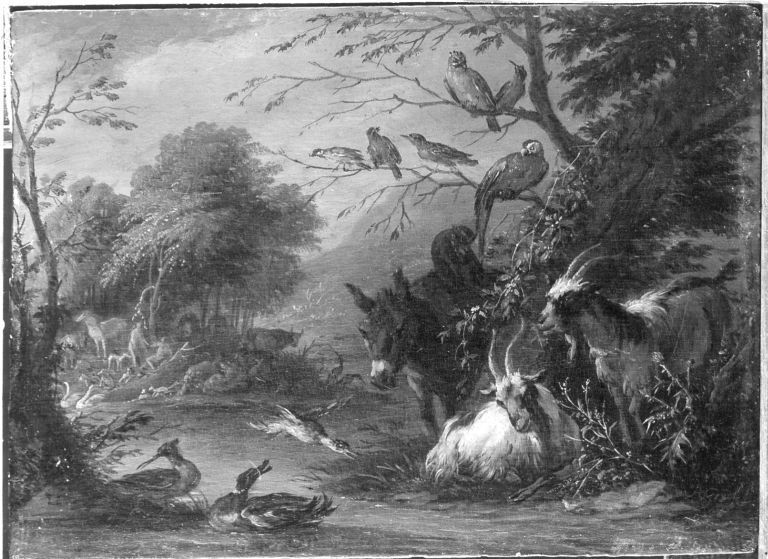 Adriaen de Grijef, Earthly Paradise with in the background the Fall of Man (Genesis 3:6)
