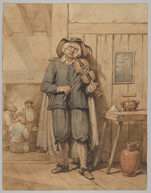 Johannes Hendrik van West, A Fiddler in a Tavern, with Three Men in the Background