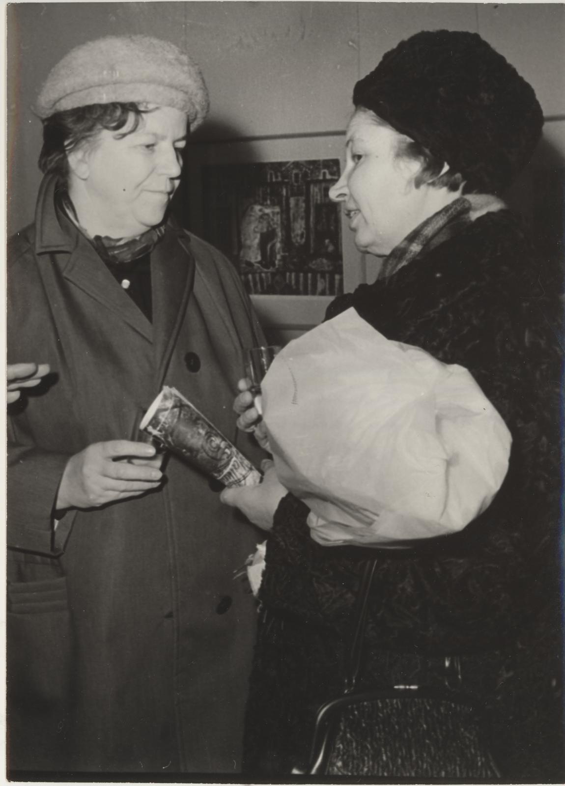 Tiina (depicted) Corner, Opening of exhibition of Estonian Soviet graphics in Prague 8. jaan. 1970. (Obecni dóm Galerie Hlavniho mešta Prahy). E. Stupkova and T. Corner