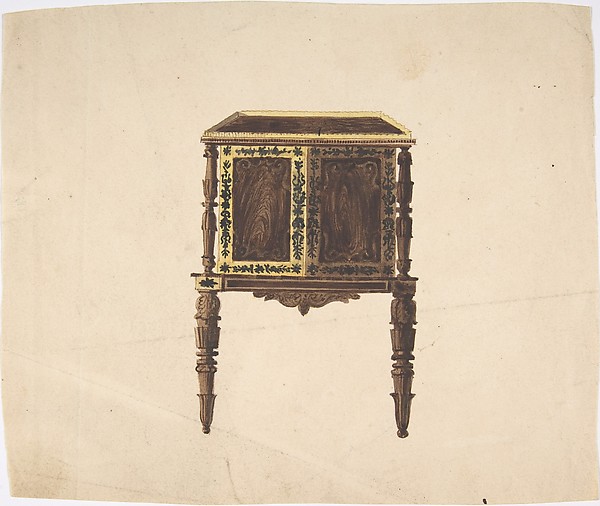 Anonymous, British, 19th century, Design for a Small Cabinet with Elaborately Carved Legs