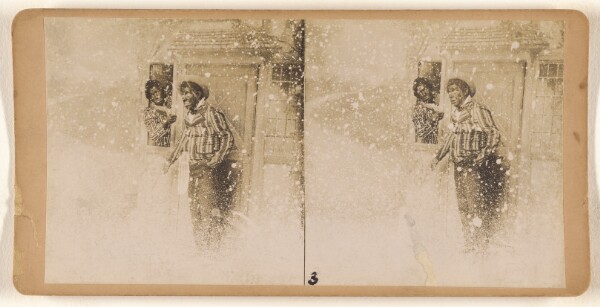 Unknown, [White men in blackface, one inside the house, the other caught outside in a snowstorm]