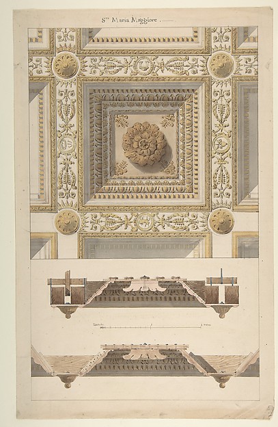 Anonymous, French, 19th century, Details of the Coffered and Beamed Ceiling in Santa Maria Maggiore, Rome