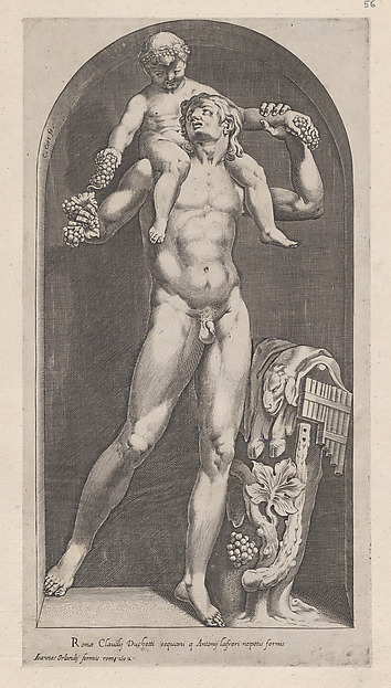Cornelis Cort, Bacchus on the Shoulders of a Satyr, from "Speculum Romanae Magnificentiae"