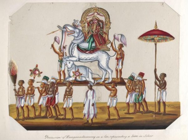 Unknown, One of twenty mica paintings depicting Hindu deities and festival processions with decorated cars.