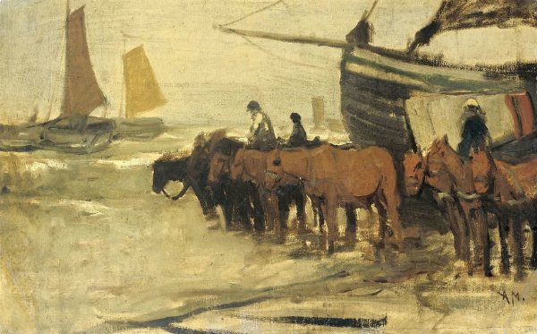 Anton Mauve, Het in zee brengen van een visserspink