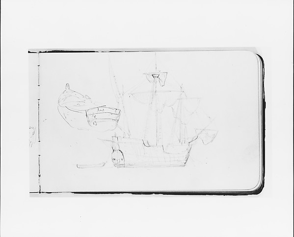Albert Bierstadt, Study of a Ship and Rowboat (from Sketchbook)