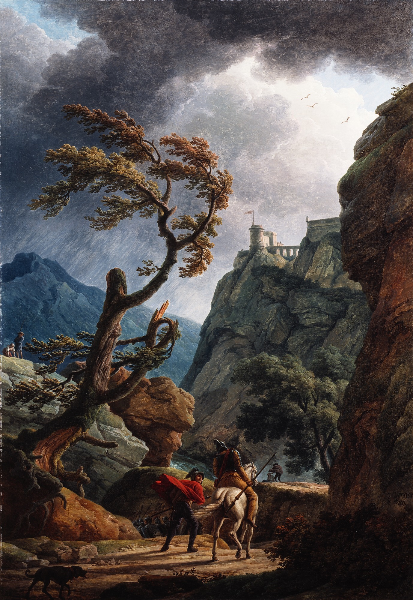 Joseph Vernet, Soldiers in a Mountain Gorge, with a Storm