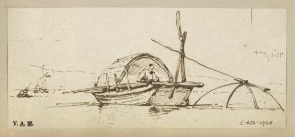 George Chinnery, A Tanka boat, Macau, with a lift net lowered into the water