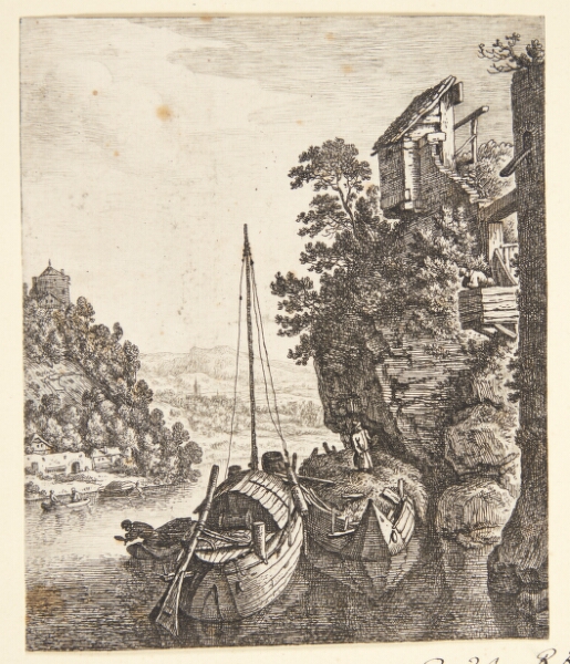 Herman Saftleven, To både fortøjet under en klippe