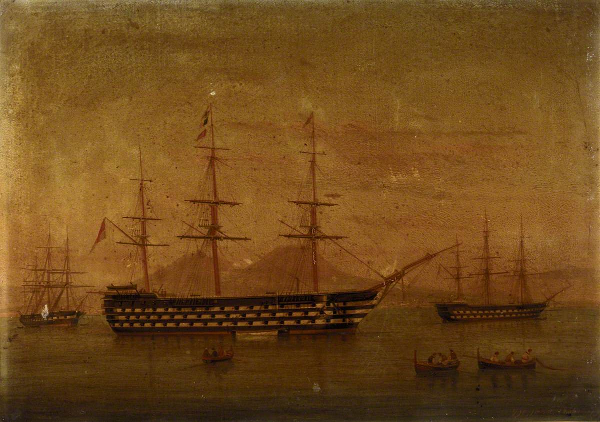 Antonio de Simone the Elder, A three-decker at Naples, 1866