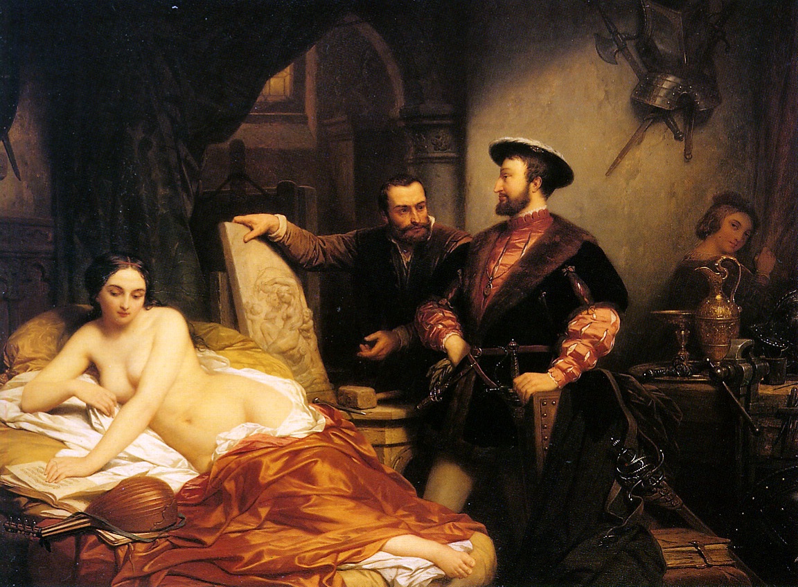 Nicaise de Keyser, François Ier visiting Benvenuto Cellini's workshop while he were workkin on a woman model