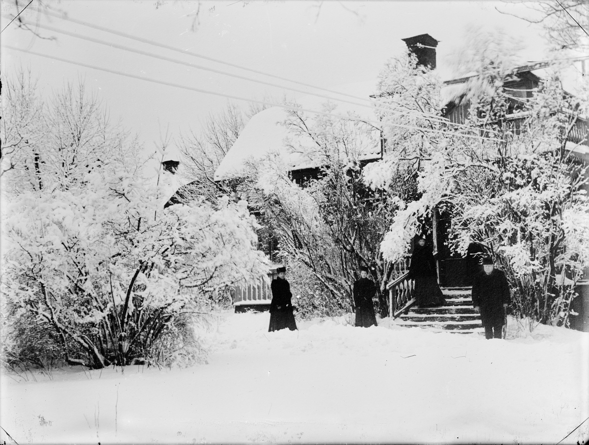 Skötsner-Edhlund, Borgmästare Johan Wahlund med personal i trädgården, Östhammar, Uppland före 1919