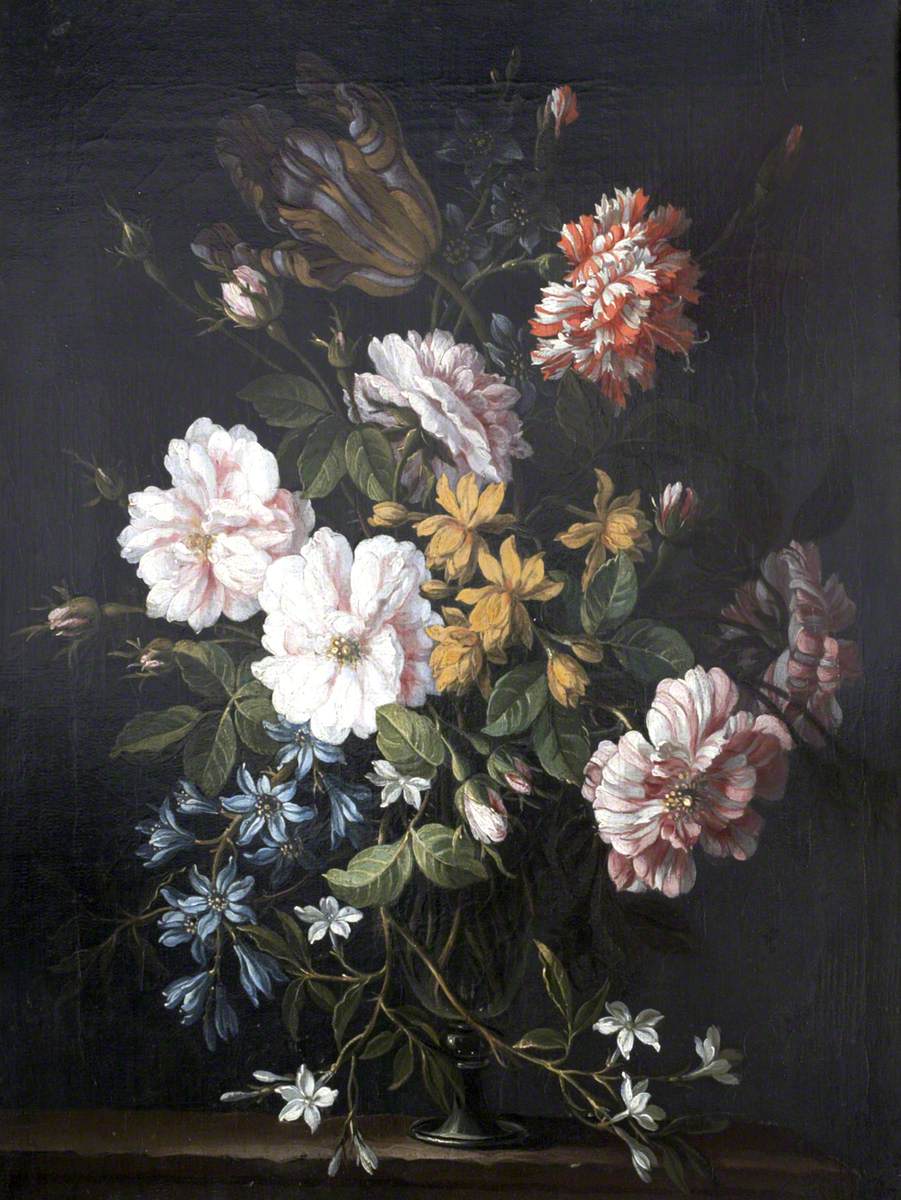 Jean-Baptiste Monnoyer, A Green Glass Vase of Flowers