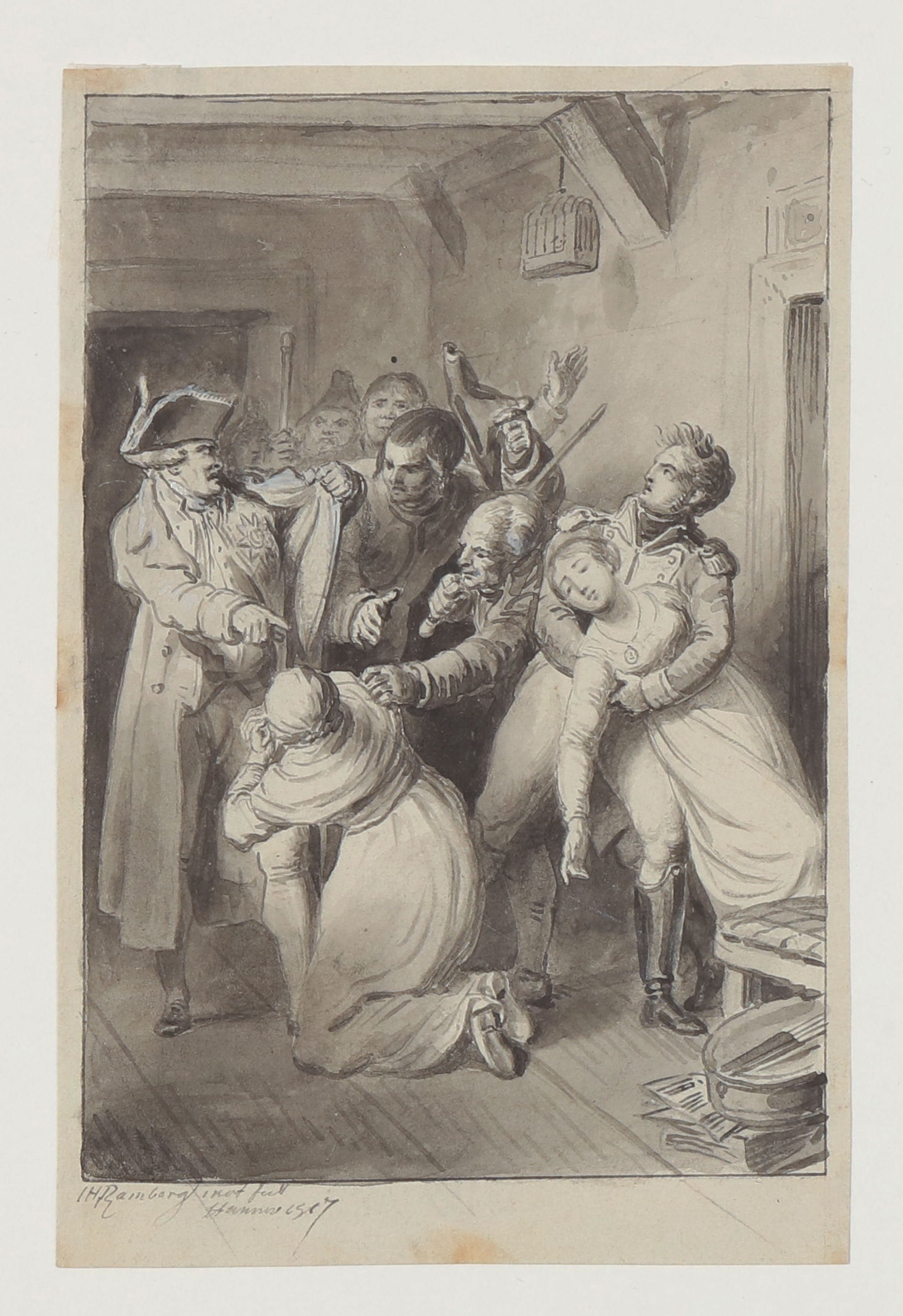 Johann Heinrich Ramberg, Die Verhaftung [Illustration zu Friedrich Schillers "Kabale und Liebe", 2. Akt, 7. Szene]